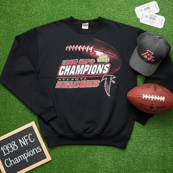 Vintage 1998 Atlanta Falcons NFC Champions Sweatshirt – Made in USA – Size Large - Picture 1 of 9
